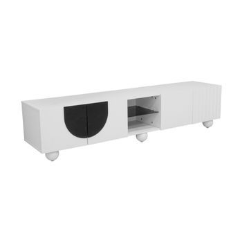 Mueble De Tv Moderno De 180 Cm, Blanco Y Negro, Puertas Sin Tiradores