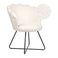 silla asiento redondo estructura de metal respaldo concha diseno vintage tapiceria boucle blanco lovelock