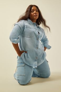 Yours Sobrecamisa Vaquera Algodón En Azul Claro, Mujer Curvy Y Tallas Grandes, Yours