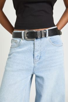 Cinturón Boyfriend Oversize Con Hebilla Estilo Western, Negro