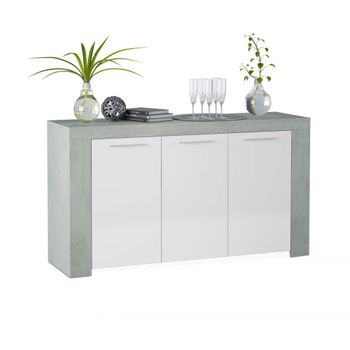 Aparador de 3 puertas con gran almacenamiento 144 cm blanco cemento