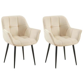 Set de 2 silla de comedor con reposapiés en terciopelo crema