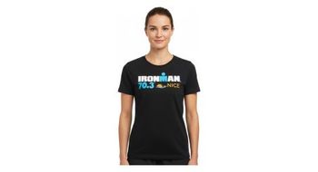 Camiseta negra de manga corta para mujer ironman 70 3 francia