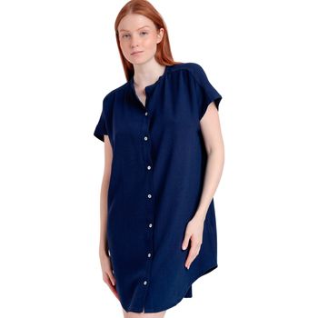 Admas Vestido Túnica de playa manga corta con botones Fluido para mujer