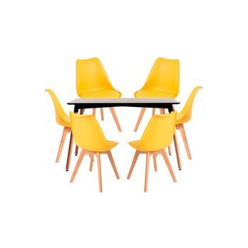 Conjunto Mesa Tower Rectangular 120 X 80 Cm Negra Y Pack 6 Sillas Synk Basic - Amarillo
