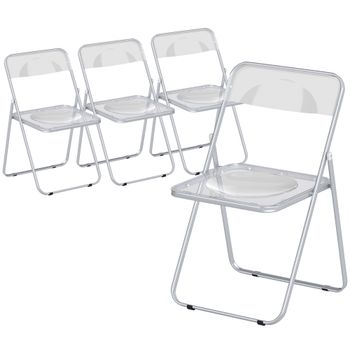 HOMCOM Set 4 Sillas Plegables que Ahorran Espacio para Sala de Estar y Eventos, Acero y Acrílico, Transparente