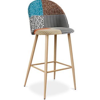Taburete Tapizado En Patchwork - Estilo Escandinavo - Evelyne  Multicolores