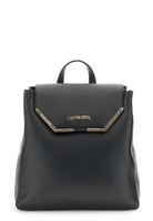 mochila estructurada con solapa efecto piel con esquinas metalicas black taglia unica