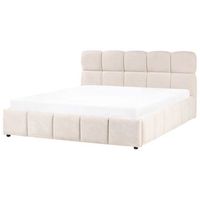 cama baja con almacenaje tapizada somier elevable con capitone 180 x 200 cm beige claro noyon