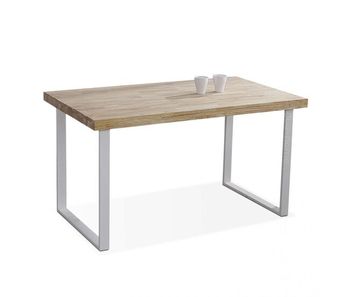 Mesa de comedor de madera de roble salvaje y patas metálicas en blanco 140x80 cm natural roble salvaje - blanco 140x80 cm