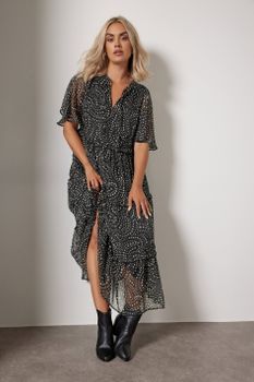 Yours Vestido Negro De Gasa De Ondas De Flores, Mujer Curvy Y Tallas Grandes, Yours
