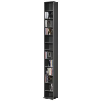 [en.casa] Estante Para Cds - Soporte Para Dvds - 175 X 20 X 20 Cm - Librería Con 12 Compartimientos - Gris Oscuro