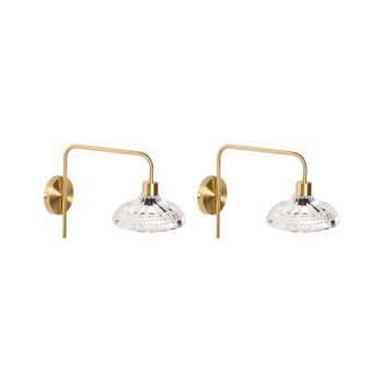 Conjunto De 2 Lámparas De Pared Glamuroso Moderno Luz Ambiental Pantalla De Vidrio Tipo Tambor Base De Hierro Sala De Estar Dorado Molino