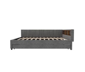 Cama daybett 140x200cm - sofá cama, con compartimiento, usb+tipo c, control remoto para luz led, con cama extraíble, con somier (sin colchón) - gris