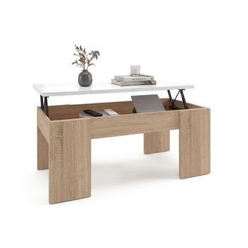 Mesa De Centro Elevable Con Almacenaje 100x42,5-53 Cm Vita Roble Canadian - Blanco Artik (blanco Mate) 50 X 45 X 50 Cm