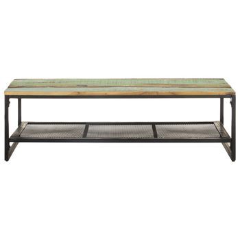 Mesa De Centro 110x60x35 Cm Madera Maciza Reciclada Con Acabado De Colores Mezclados Y Hierro Con Recubrimiento En Polvo Negro - Marrón