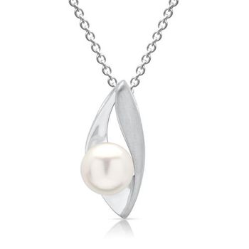 Cadena de ancla de plata con colgante con perla