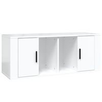 mueble tv - mesa de tv madera contrachapada blanco brillo 100x35x40 cm