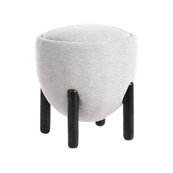 Puf De Poliéster Con Tapizado De Lino Sintético Patas De Madera De Caucho Reposapiés Accesorios Para El Hogar Salón Gris Archie
