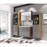 conjunto de muebles de bano madrid ii juego de muebles de bano lavabo incluido sin iluminacion led color castanogris brillo