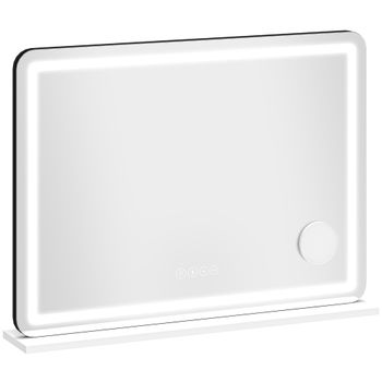 HOMCOM Espejo de maquillaje iluminado 80x60cm, espejo tocador LED regulable, luz RGB, 3 temperaturas de color, blanco   Aosom España