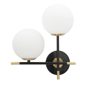 Aplique De Metal Negro Con 2 Bolas De Vidrio Blanco Cm 30x17x35
