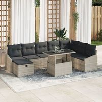 conjunto de sofa de jardin de 9 piezas con cojines gris claro de poliratan v3109 unico  gris