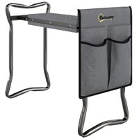 outsunny taburete de jardin plegable con almohadilla de espuma eva asiento de jardin 2 en 1 con bolsa para herramientas