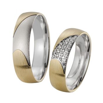 Alianzas oro amarillo y blanco con diamantes ancho 5,5 mm