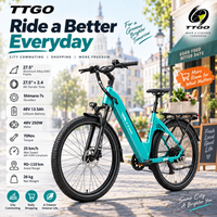 bicicleta electrica urbana ttgo c5 con cuadro bajo neumaticos cst de 275 pulgadas bateria extraible de 48 v y 135 ah 648 wh motor sin escobillas de 250 w y 70 nm frenos de disco hidraulicos