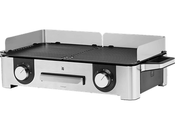Barbacoa - WMF Lono Master Grill, 2400W, Antiadherente, Regulador temperatura, 2 zonas, Bandeja antigoteo extraíble, Acero inoxidable Cromargan, Plata