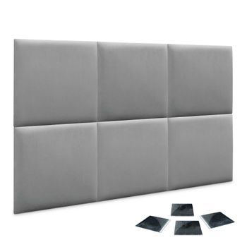 Dhome Juego De 6 Paneles Tapizados De Terciopelo Premium Pack Autoadhesivos Para Pared Acústicos Absorbentes Protección (gris Claro, 60x60cm,x6)
