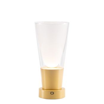 Jarrón Zafferano Soffio - Lámpara De Mesa Led Recargable Ip65 Función Jarrón, Regulador Táctil, Cristal Transparente Y Base Dorada - 10h Autonomía