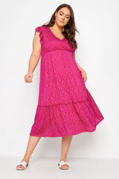 Yours Vestido Rosa Cruzado Con Bordados Calados, Mujer Curvy Y Tallas Grandes, Yours