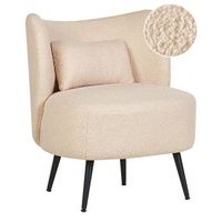 sillon sala de estar asiento respaldo curvo diseno glamour boucle tapiceria patas negras beige otsby