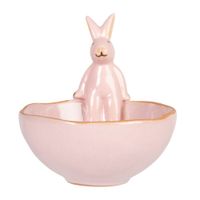 tazon de porcelana rosa con conejo