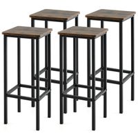 costway juego de 4 taburetes de bar silla altura de mostrador sin respaldo con patas metalicas y reposapies para cocina estilo industrial marron
