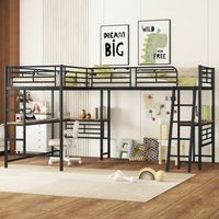 cama mezzanine 90x200 cm con escritorio integrado doble escalera y barrera alta negra