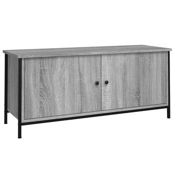 Mueble Tv | Mueble De Salón | Armario Tv Con Puertas Contrachapada Gris Sonoma 102x35x45 Cm