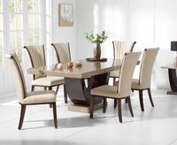 raphael 170cm brown pedestal marble dining table with alpine chairs