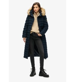 Superdry para mujer. W5011790A Abrigo Fuji Largo marino (XS), Casual, Poliéster Reciclado, Sostenible