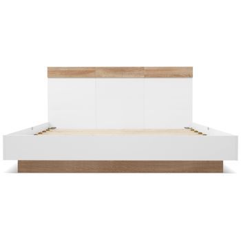 Cama Doble De 180x200 Cm, Efecto Flotante, Roble Y Blanco, Cabecero, Base De Lamas Macizas, Sin Colchón