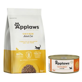 Pack nutrición mixta: pienso + latas Applaws - 2 kg Adult con pollo + 6 x 156 g Pechuga de pollo y calabaza
