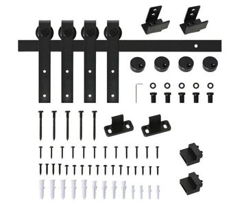 Homcom herrajes puertas correderas 183 cm, kit para puerta corredera doble de madera ancho 45 cm, para mueble de tv, armario, acero al carbono, negro