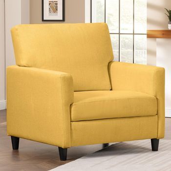 Comhoma Sillón Relax Individual Para Salón O Dormitorio, Silla De Lectura Con Asiento De Espuma Viscoelástica Y Tapizado En Lino, Amarillo