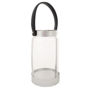 Farol de acero inoxidable y cristal plata 12,5x12,5x23h cm