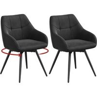juego de 2 sillas de comedor giratorias 360 en terciopelo con reposabrazos y patas de metal color negro
