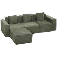 homcom sofa 3 plazas con puf reversible sofa en l modular de chenilla 251 cm moderno asiento amplio verde
