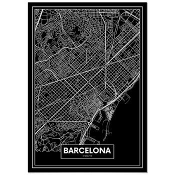 Panorama Cartón Pluma Mapa Negro De Barcelona 70 X 100 Cm | Impreso En Cartón Pluma De Alta Calidad | Cuadros Decoración Salón | Cuadros Para