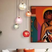 lampara colgante led multicolor aurora vibe  5 tulipas de cristal vintage con acabado dorado